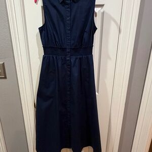 Talbots navy blue sleeveless cotton MIDI dress—Size 4